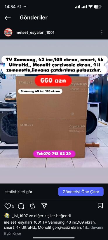 Digər aksesuarlar: Televizor Anbardan satışı bizde. Butun modeller satişda var.Qiymətlər — 18