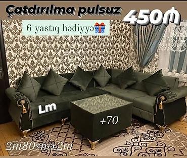 divan uzluk: Mebel dəsti – “L” formalı yumşaq künc divan və puf/çay masası - Rəng — 1