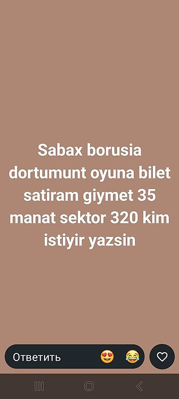 2 otaql: Məhsul: Futbol oyunu üçün bilet Təsvir: - Sabah keçiriləcək Borussia — 1