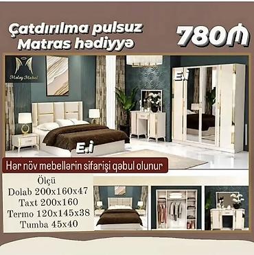 divan kreslo təmiri: Yataq otağı dəsti – 780₼ Komplekt: - Taxt (200×160) – baza daxildir — 1
