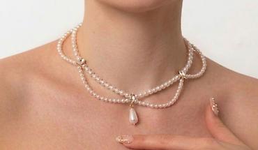 İncili boğazbağı (çoker) – zərif ikiqat dizayn - Material: xırda