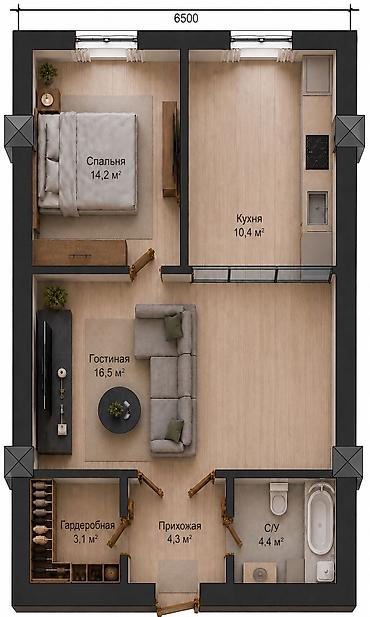 3 3: 2 комнаты, 64 м² — 4