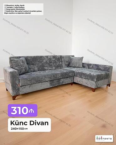 Künc divan – 240×150 sm - Açılan mexanizmli, bazalı - Komplektdə 2
