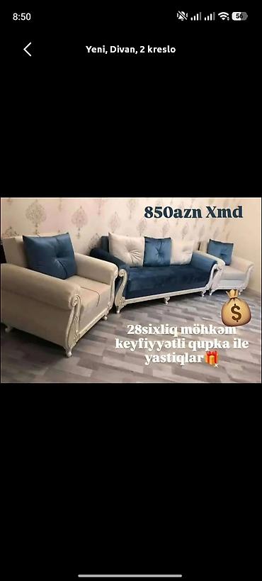 mavi divan: Yeni, Klassik divan, 2 kreslo, Açılmayan — 1