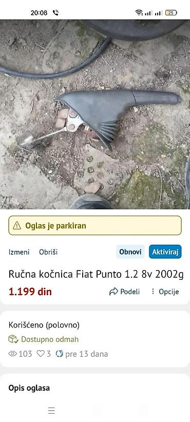 Delovi enterijera: AIR BAG SUVOZAČEV FIAT PUNTO CRNI I RUČNA KOČNICA | skinut sa kola — 2