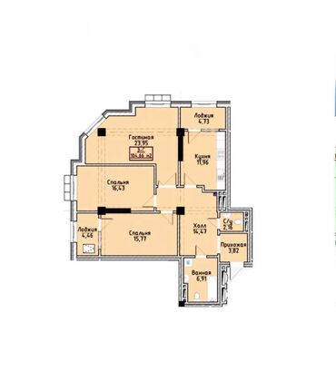 продажа квартир в жк софия: 3 бөлмө, 104 кв. м, Элитка, 8 кабат, ПСО (өзү оңдоп түзөтүп бүтүү үчүн)