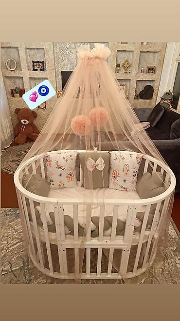 Колыбели: Oval formalı ağ uşaq beşiyi – komplektli - Material: ağ rəngli taxta — 1