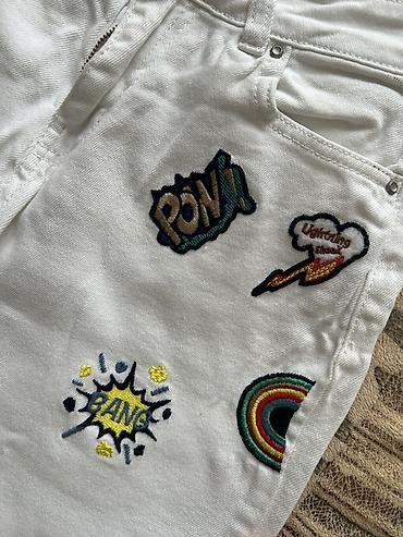 Cins şalvar: Ağ rəngli dizaynlı cins şalvar – X-LOVE BASIC, ölçü 29. - Material — 2