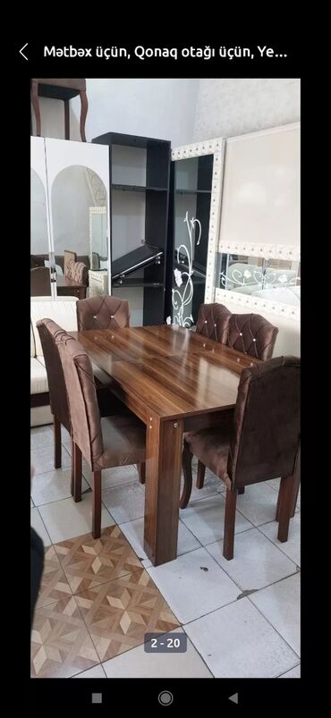 Masa və oturacaq dəstləri: Qonaq otağı üçün, Yeni, Açılmayan, Dördbucaq masa, 6 stul — 21