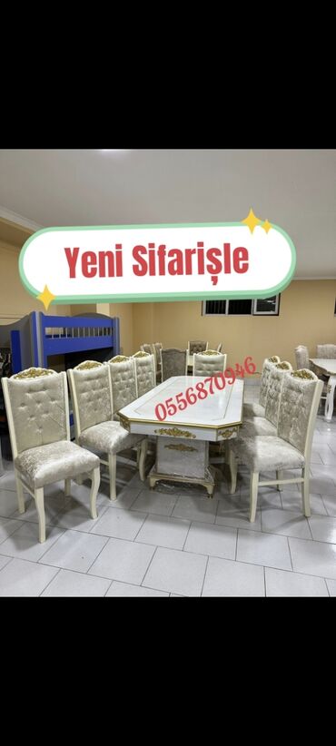 Masa və oturacaq dəstləri: Qonaq otağı üçün, Yeni, Açılan, Dördbucaq masa, 6 stul — 9