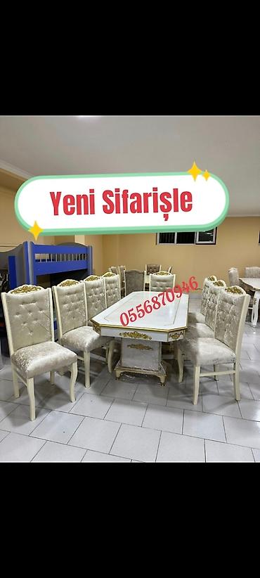 tek stolar: Qonaq otağı üçün, Yeni, Açılmayan, Dördbucaq masa, 6 stul — 5