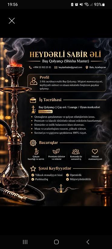 duş kabin ustası: Qəlyançı, 19 yaş, 3-5 illik təcrübə — 2