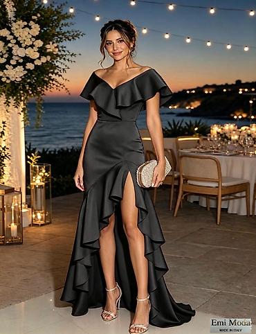 Haljine: Elegantna večernja haljina s volanima. - Kroj: asimetrična sirena — 1