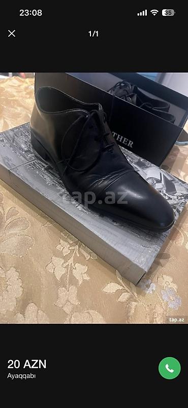 kişi ucun dəri şap şaplar: Məhsul: Kişi klassik dəri ayaqqabısı - Rəng: qara - Model: bağlamalı — 1