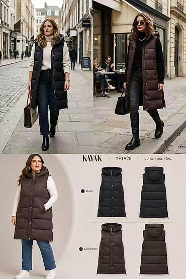 Prsluci: Duga ženska zimska prsluk-jakna KAYAK sa kapuljačom - Modeli: YF1925 — 2