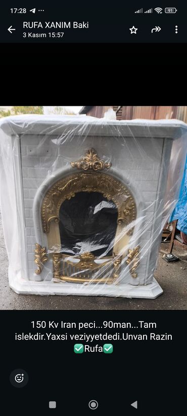 Boçkalar və çəlləklər: Dekorativ klassik dizaynlı İran peçi – 150 kVt güc göstəricisi qeyd