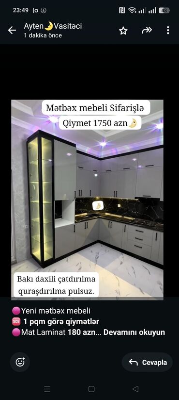 купить компьютерный стол: 🟣Yeni mətbəx mebeli 🆘 *1 pqm görə qiymətlər* 🟣Mat Laminat *180 azn*