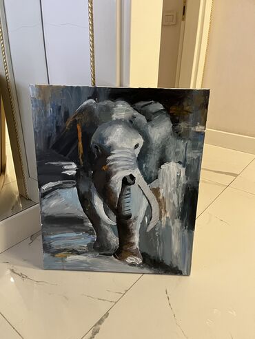 kətan parça satışı: Ketanda fil akrille çekilib