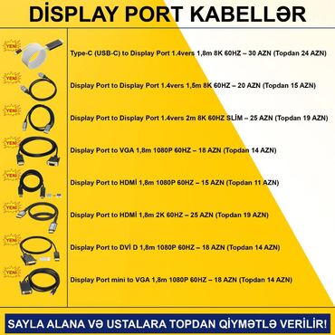 Digər kompüter aksesuarları: Display Port Kabellər SAYLA ALANA VƏ USTALARA TOPDAN QİYMƏTLƏ VERİLİR! — 2