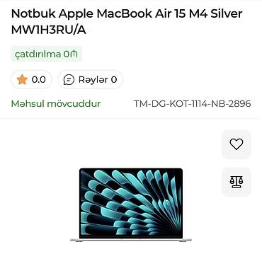 macbook pro 17: Apple MacBook Air 15 (M4) – Silver, model MWIH3RU/A - 15 düymlük — 1