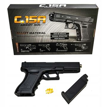 Игрушки: Металлический пневматический пистолет Glock C.15A Мощный и