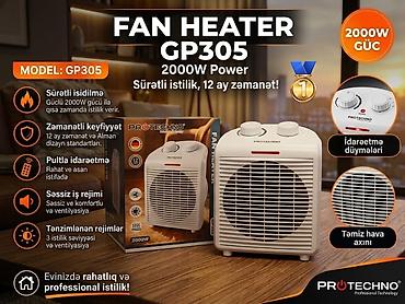 PROTECHNO Fan Heater GP305 – 2000W - Güclü 2000W güc: otağı qısa