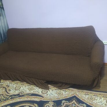 двухъярусная кровать с диваном: Диван-кровать, цвет - Коричневый, Б/у