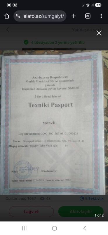 Hyundai: Sumqayıt, 1 otaqlı, Köhnə tikili, 40 kv. m