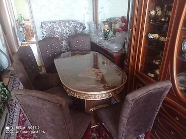 yemek stol: Qonaq otağı üçün, İşlənmiş, Açılan, Oval masa, 6 stul — 1