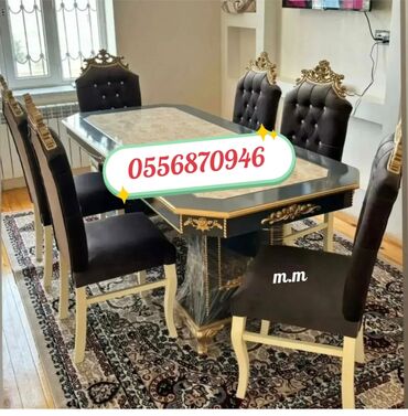 Masa və oturacaq dəstləri: Qonaq otağı üçün, Yeni, Açılan, Dördbucaq masa, 12 stul — 8