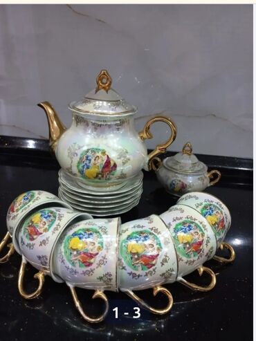 Qab-qacaq dəstləri və servizlər: Çay dəsti, rəng - Qızılı, Xrustal, Madonna, 6 nəfərlik, Azərbaycan