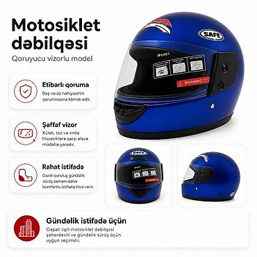 №: 10239 Məhsulun adı: Motosiklet dəbilqəsi – Göy rəng Brend: SAFE