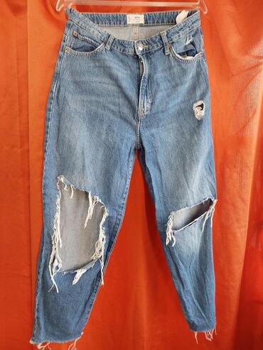 джинсы 28 размер: Мом, Высокая талия, Рваные