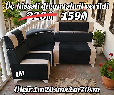 divan sekilleri: Üç hissəli divan dəsti - Rəng: qara və bej kombinasiya - Künc — 1
