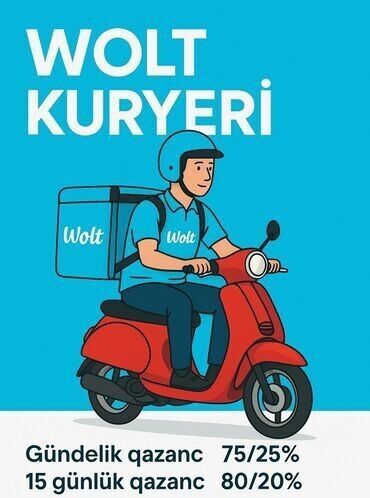 qabyuyan işləri: Wolt ☑️ Kuriyeri ol aylıq 3000 aznə qədər qazana bilərsiz., ☑️