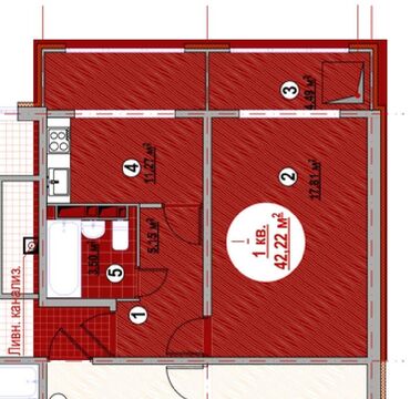 сары булун: 1 комната, 42 м², 106 серия, 8 этаж, ПСО (под самоотделку)