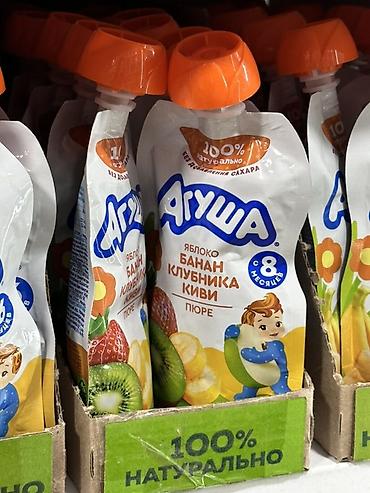 gruda sos: Пюре «Агуша» в мягкой упаковке (пауч). - Вкус: яблоко, банан — 1