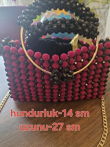 Çantalar: Bəzəkli əl çantası – əl işi muncuq dizaynı - Ölçülər: hündürlük 14 sm — 1