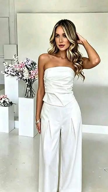 satensa: Komplet elegantni korset top bez bretela i široke pantalone. - Set sa — 2