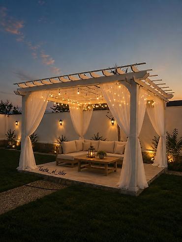 зонт большой пляжный: Açıq havada istirahət üçün dekorativ ağ rəngli pergola - Karkas: ağ — 1
