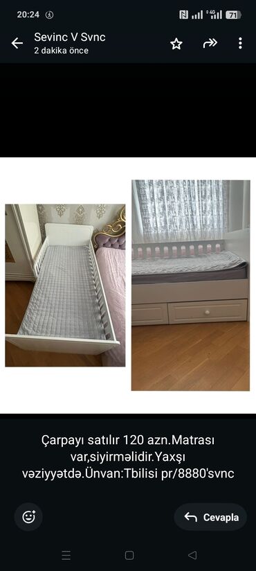 Бусы: Çarpayı satılır 120 azn.Matrası var,siyirməlidir.Yaxşı