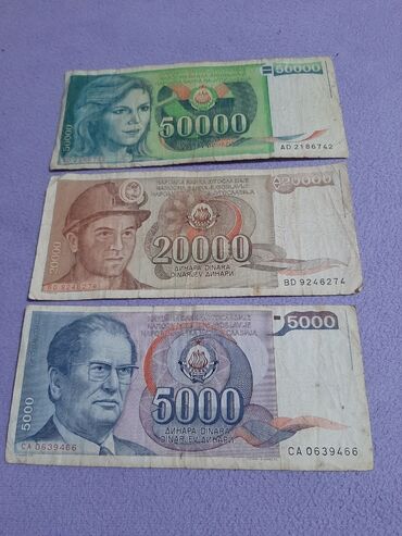 Monete: Ti novcanice stare SFRJ godine od 1988,1987 i 1985godina cena je za