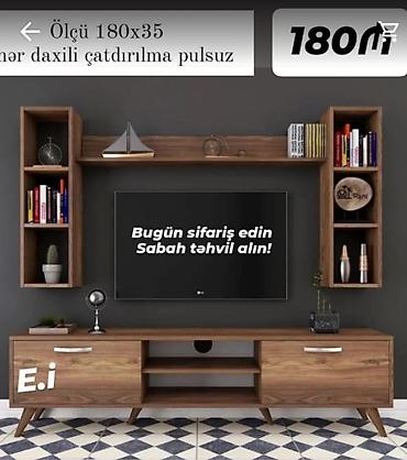 ТВ стенды: TV stendi və divar rəfi dəsti - Ölçü: 180x35 sm - Material: taxta — 1