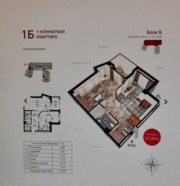 квартира алтын ордо новопавловка: 1 комната, 57 м², Индивидуалка, 8 этаж, ПСО (под самоотделку)