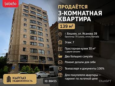 139: 3 комнаты, 139 м², Бишкек Парк ТРЦ Элитка, 7 этаж, Дизайнерский ремонт — 1