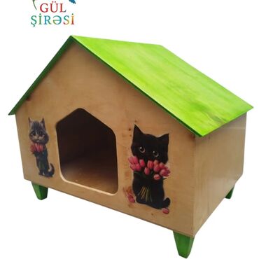 домики для кошек: Taxta pişik evi – dekorativ şəkil"Balaca dostunuza xüsusi yuva 🐾✨"