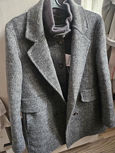 польто: Женский комплект Max Mara: пальто + жилет - Цвет: серый - Состав — 4