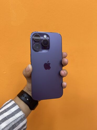 Apple iPhone: IPhone 14 Pro, 128 GB, Deep Purple, Zəmanət, Simsiz şarj, Face ID