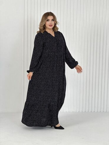 платье хиджап: Повседневное платье, Лето, Длинная модель, Штапель, 4XL (EU 48), 5XL (EU 50), 6XL (EU 52)
