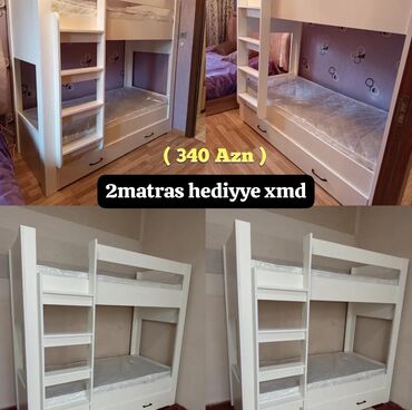 деревянные двухъярусные кровати: Oğlan və qız üçün, Çarpayı, Matras ilə, Siyirməli, MDF
